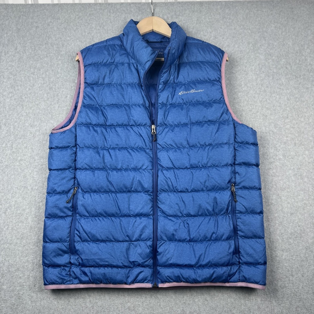Eddie Bauer Puffer Vest‎ Mens Large Blue EB650 Down Insulated Full Zip Outdoor